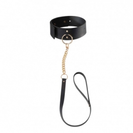 Zgarda cu lesa MAZE - Wide choker with leash black