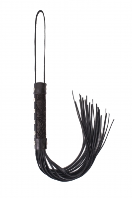Bici piele - Black leather with pressed flower patterned whip